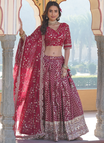 Beautiful Rani Pink Sequence Work Viscose Jacquard Lehenga Choli